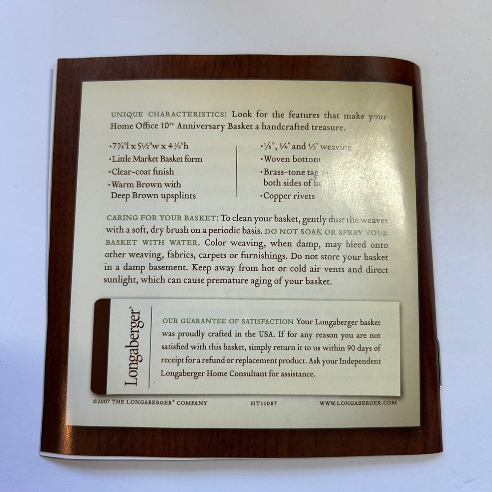 Longaberger Home Office 10th Anniversary Basket 2007 Lid Liner Protector NEW - Picture 10 of 13